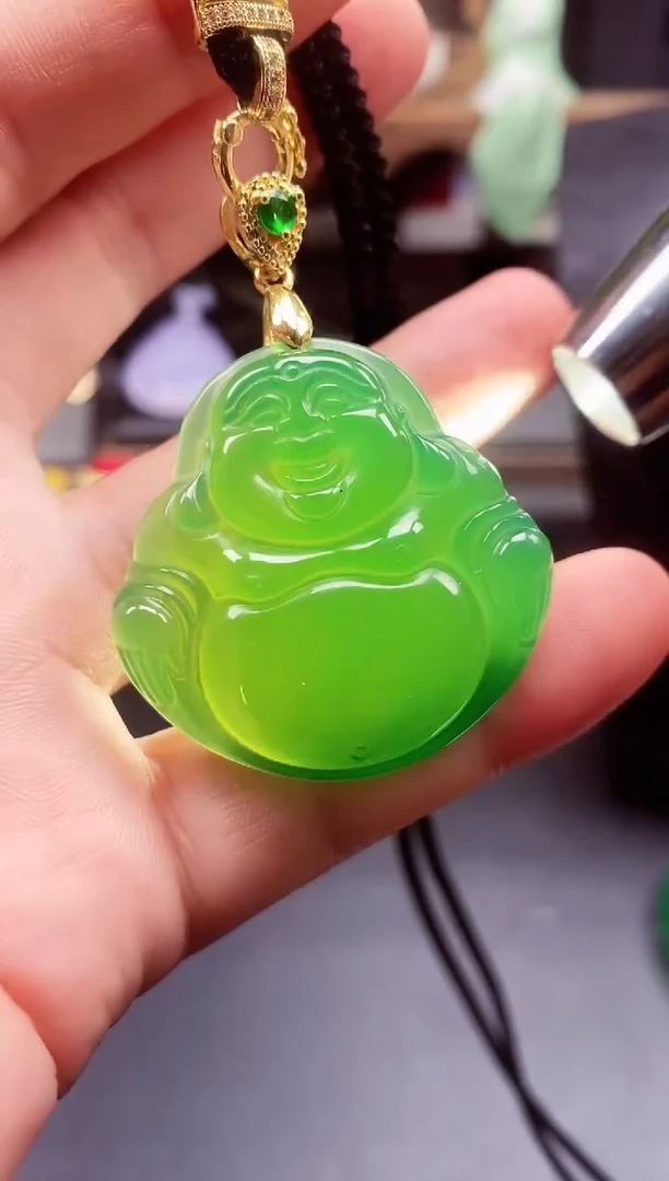 合金颈饰玛瑙/玉髓绿佛