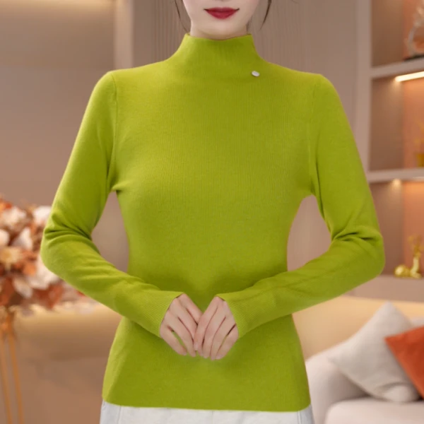 C秋冬设计感时尚气半高领贝壳扣长袖T恤百搭打底衫1109-1