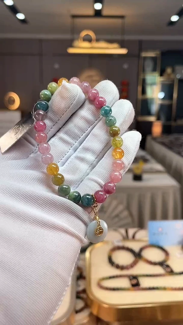 未镶嵌老矿碧玺彩虹单圈手串7mm+碧玺 xion多样性发一条