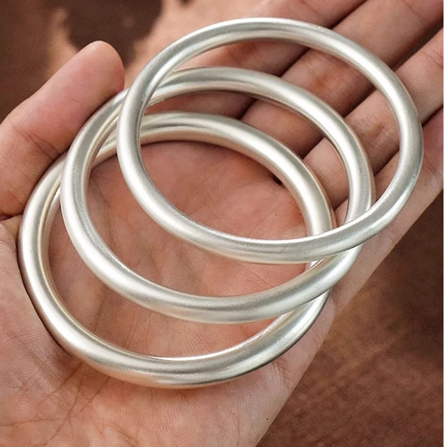 足银手镯 古法磨砂素圈手镯足银999简约百搭时尚感情人节送女朋友