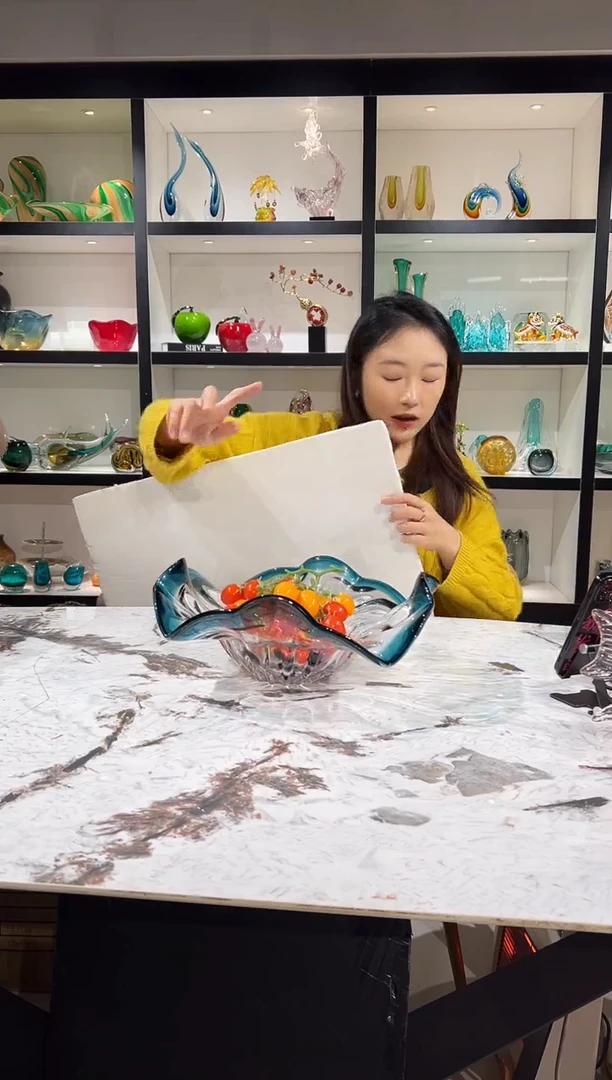 蓝色荷叶果盘 现货