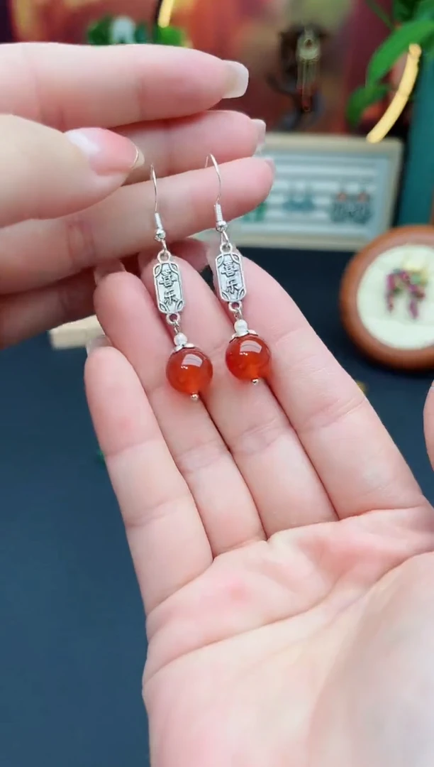 玛瑙/玉髓耳饰银S925镶嵌730000