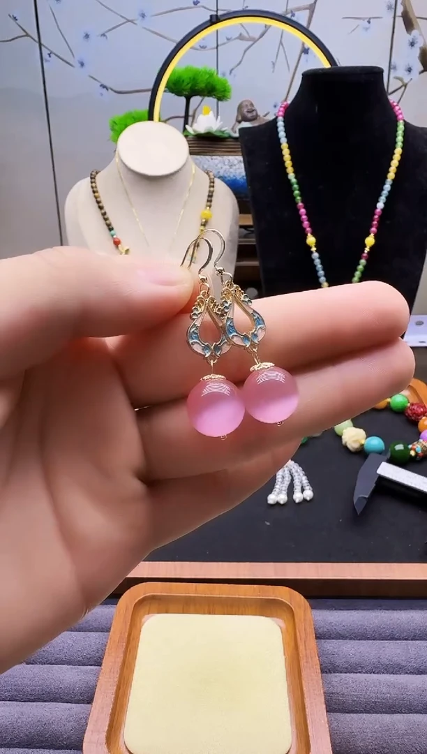 碧玺猫眼耳饰14K金镶嵌E54