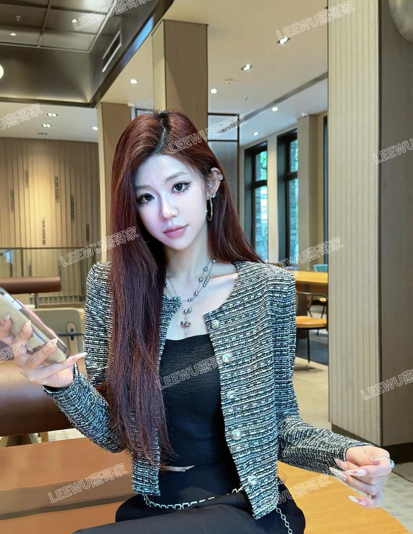 【燕哥家】气质小香风格纹小开衫 修身百搭短款外套