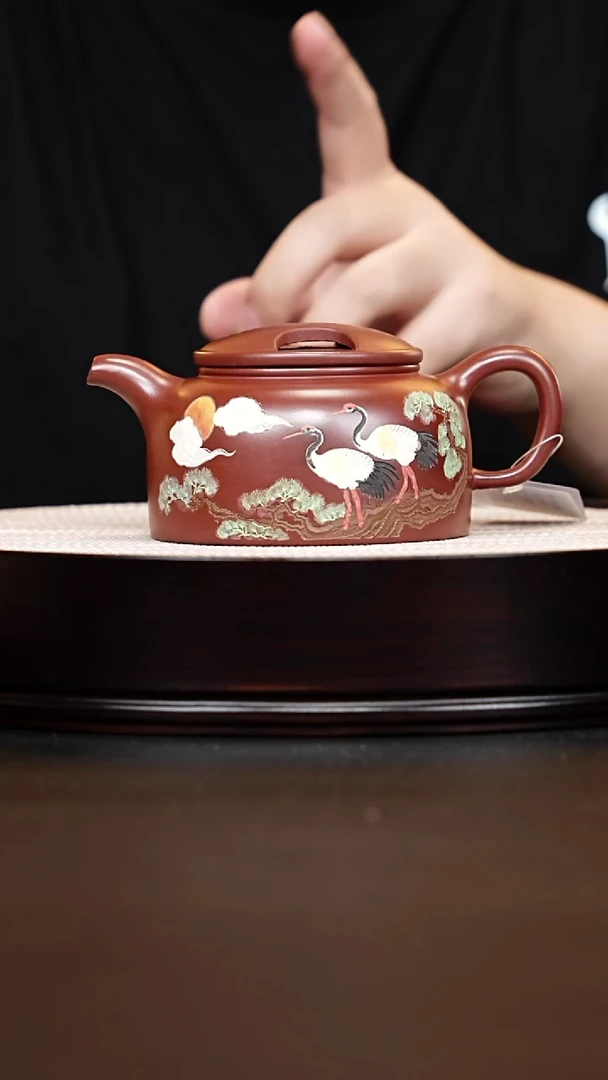 茶壶紫砂宜兴紫砂 牛盖莲子 龙血砂 300cc 梅鹏