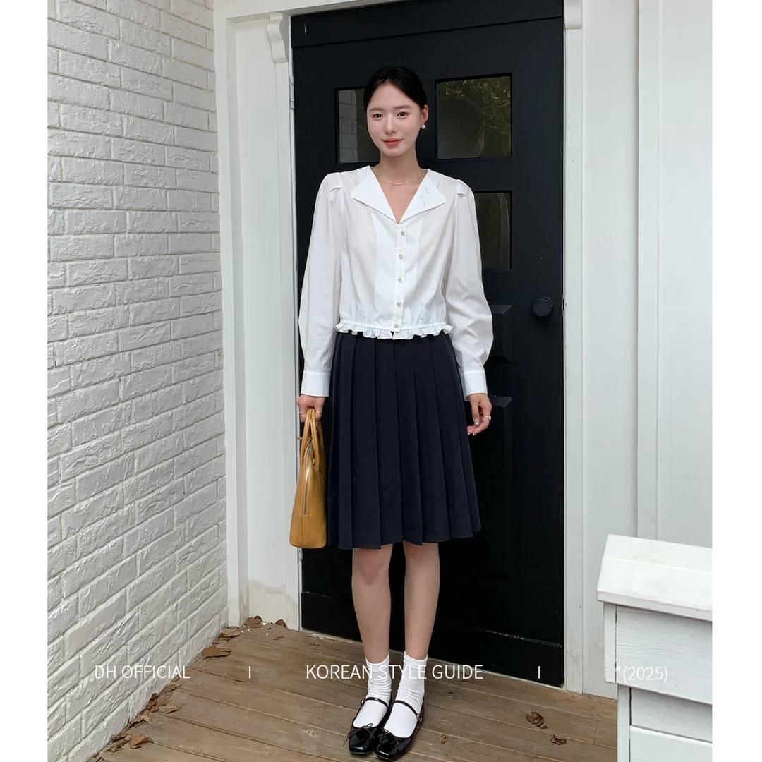 清 DH OFFICIAL 大花【澳白珍珠 pearl】天丝棉泡泡袖雏菊刺绣衬衫