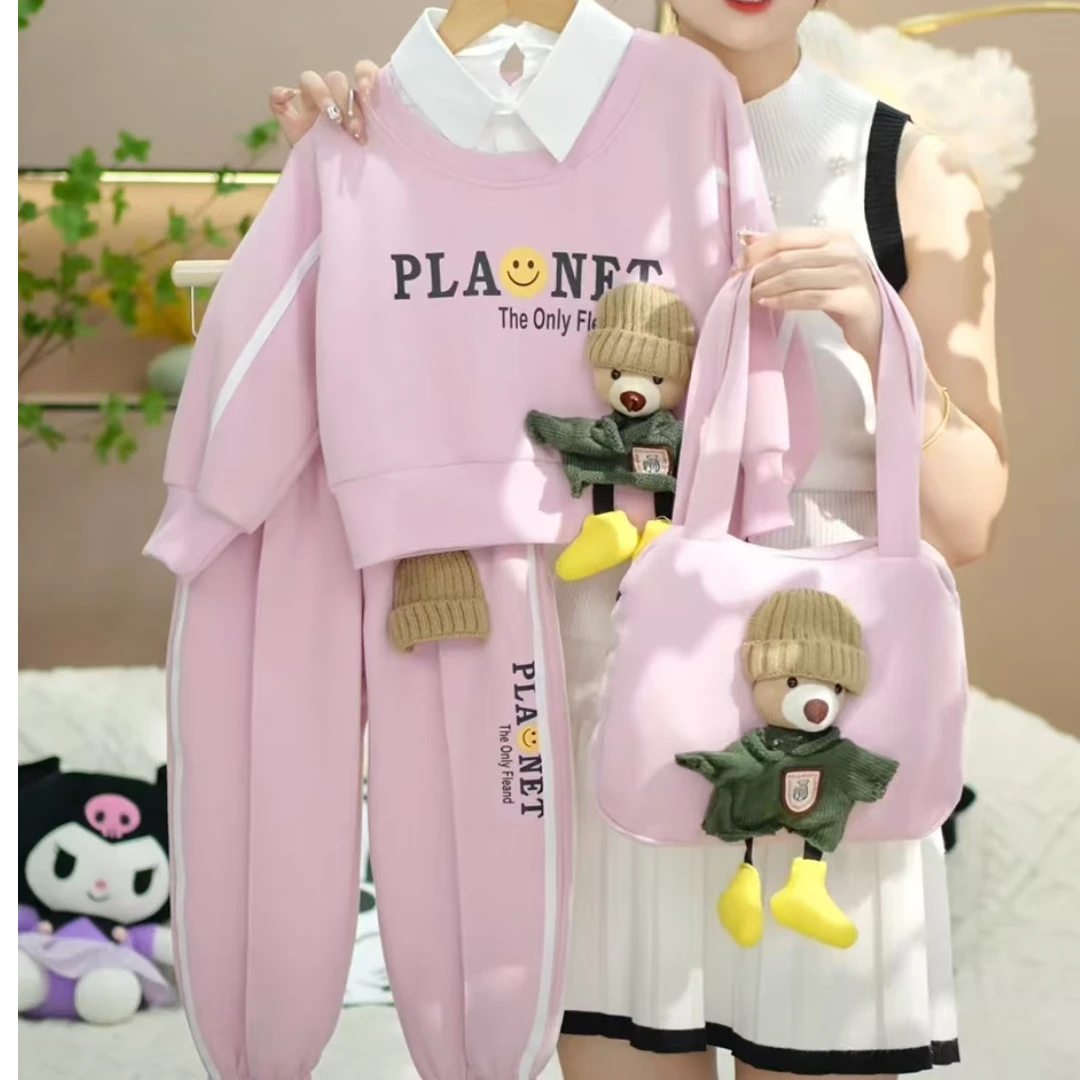 逗小铺【七尚】春秋定制韩版休闲百搭甜美洋气卡通卫衣套装m0154