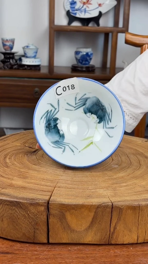瓷片景德镇高温釉中彩-蓝边斗笠碗018