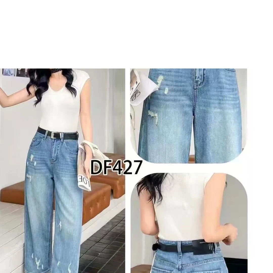 （香香427)  洋气磨破夏款弯刀牛仔裤新2025女