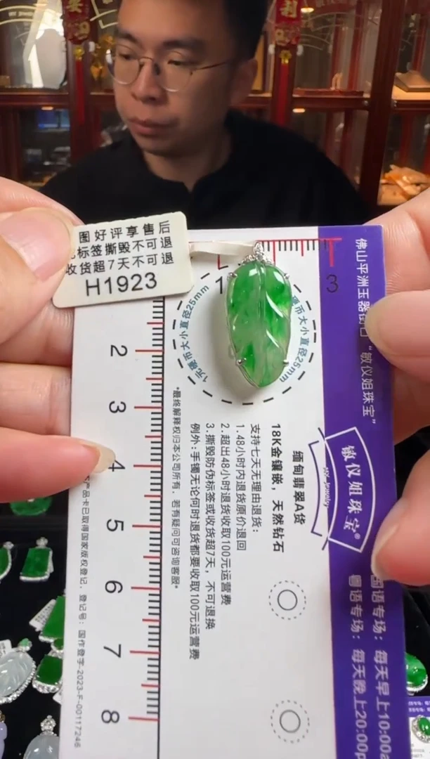 颈饰18K金镶嵌翡翠H1923冰绿叶子