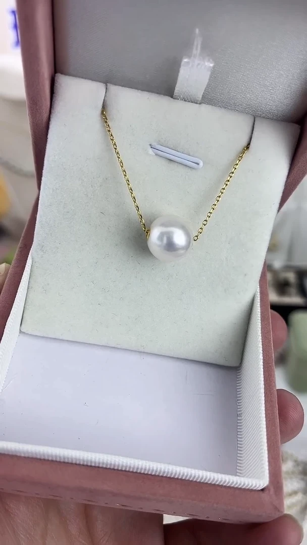 颈饰18K金镶嵌淡水珍珠05天然珍珠极光K金贴片路路通12-13