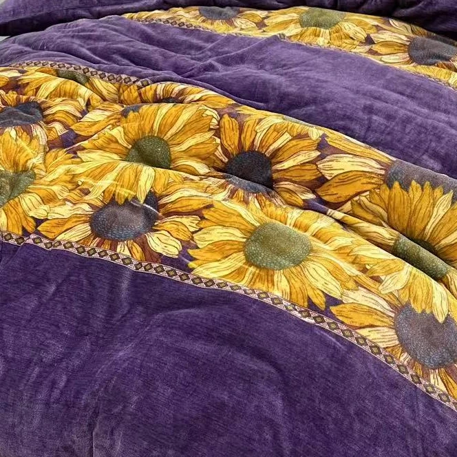 【微瑕床盖2.3*2.5米】紫色向日葵云貂绒双人床盖