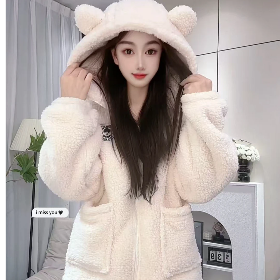 【加厚北羔绒】秋冬款加绒加厚北糕绒睡衣连帽拉链家居服女可外穿