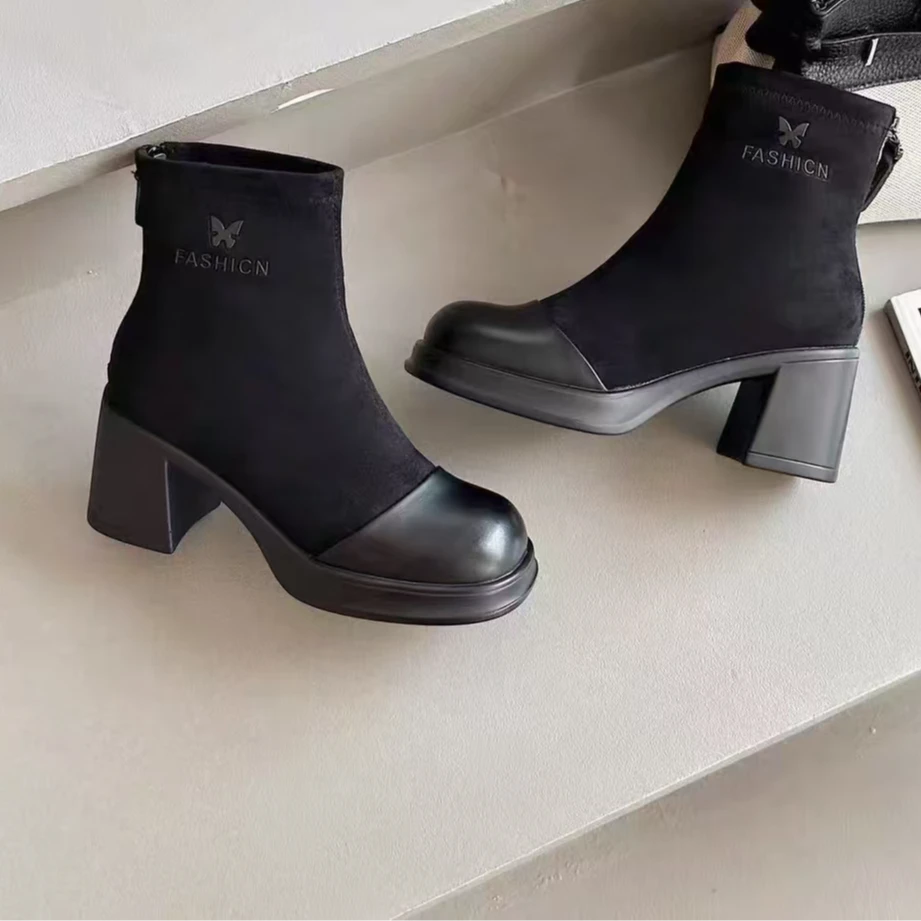 0020R  新款时尚厚底法式瘦瘦靴时装短靴加绒