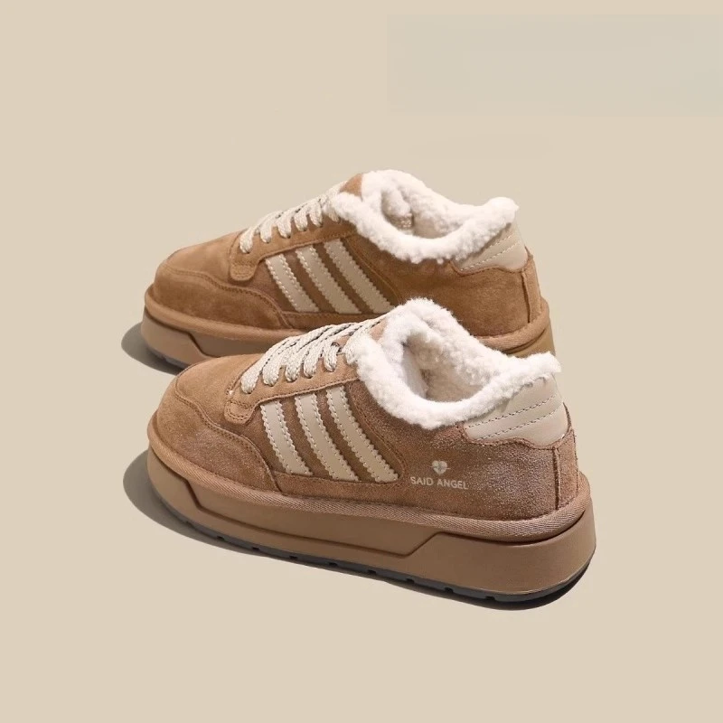 卓诗尼【断码清仓】厚底加绒板鞋女2025新款加绒德训鞋运动休闲鞋女