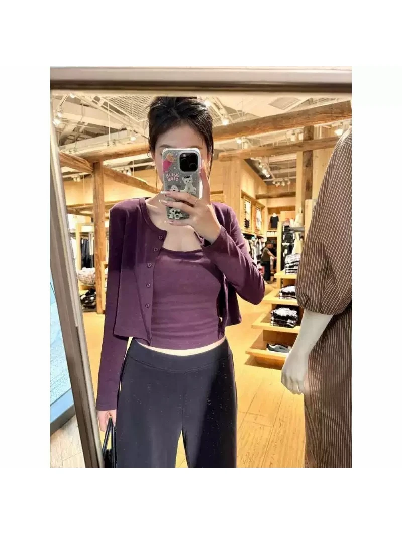 现货2025早秋新款女士简约休闲辣妹背心吊带长袖开衫休闲纯欲上衣