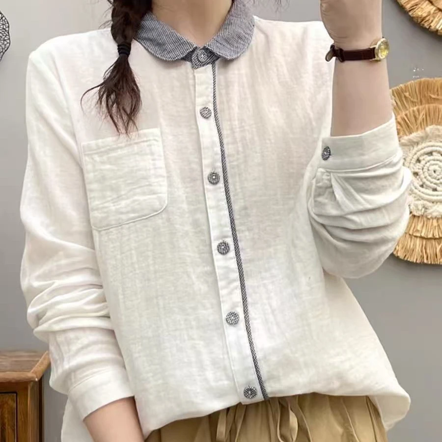 351-400春季新款百搭显瘦长袖衬衫女减龄宽松时尚