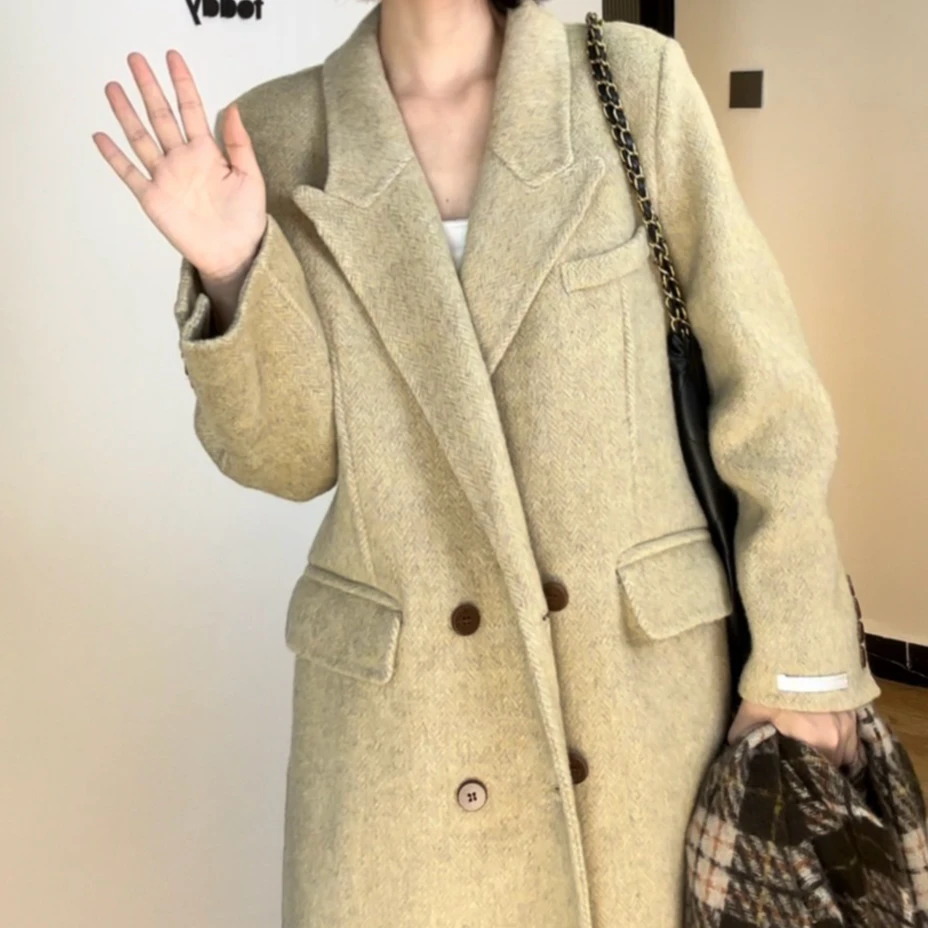 无品牌 高级感西装正肩秋冬新款大衣双面毛呢外套