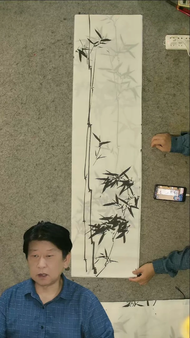 国画四尺对开  墨竹条屏 34*138cm