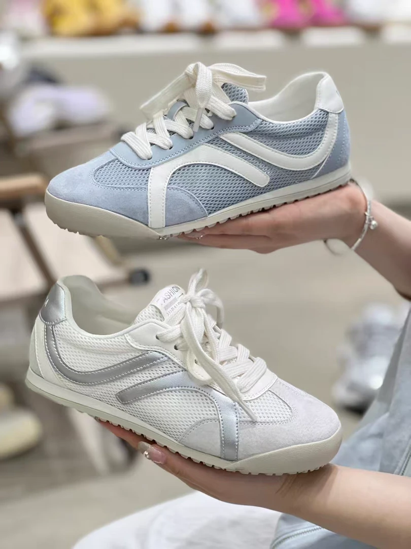 网面德迅鞋女士2025夏季新款透气清新舒适百搭休闲运动阿甘鞋子女