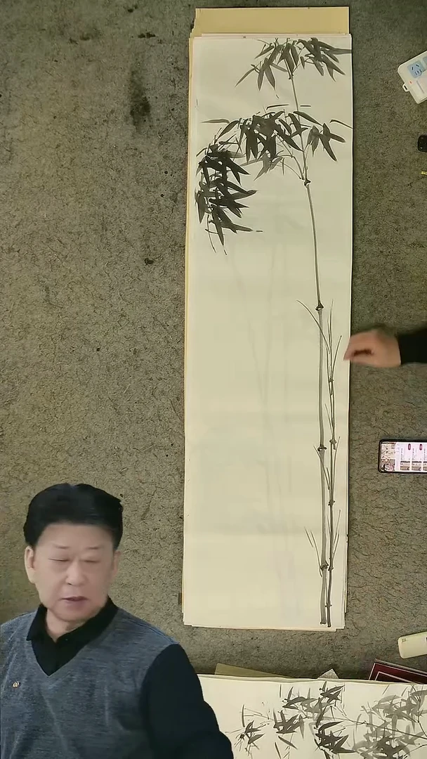 国画四尺对开  墨竹条屏 34*138cm