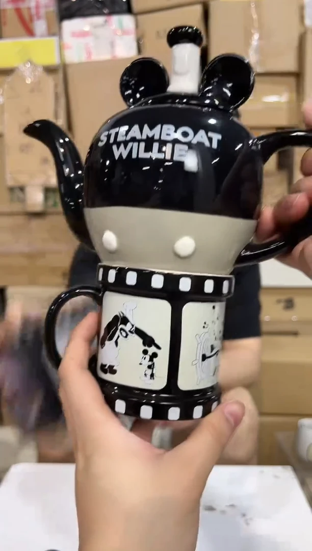 瓷片原盒米奇威力汽船茶壶加米奇胶片水杯