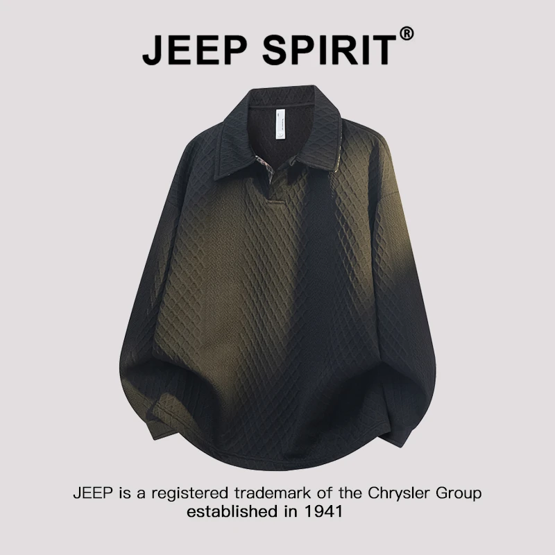 JEEPSPIRIT 吉普时尚 肌理感设计长袖Polo衫男士春秋休闲翻领上衣