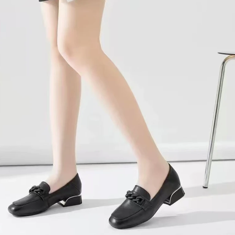 5101（小李） 新款法式时尚方头百搭粗跟乐福鞋