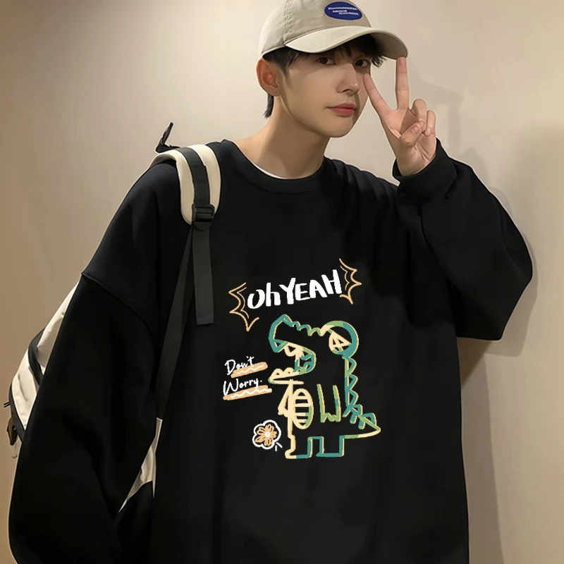 美式400g重磅长袖t恤男款秋季新款小领口重磅卫衣黑色内搭打底衫