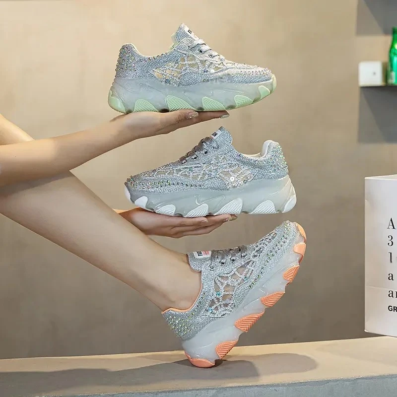 老爹鞋女厚底2025春夏新款百搭软底舒适休闲运功鞋软底网面黄