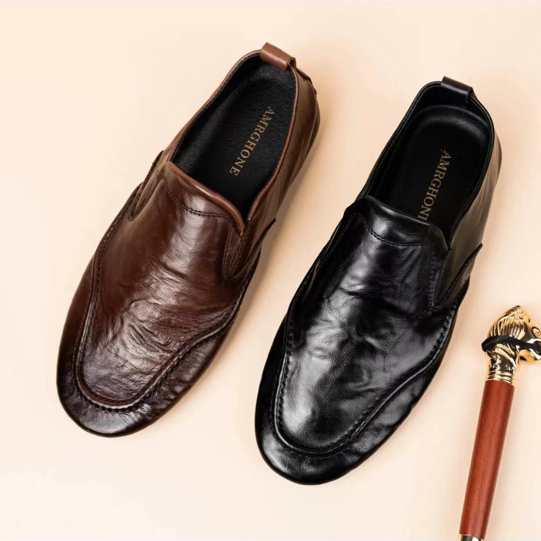 头层牛皮夏季一脚蹬乐福鞋软底软面男豆豆鞋单鞋百搭透气男士商务