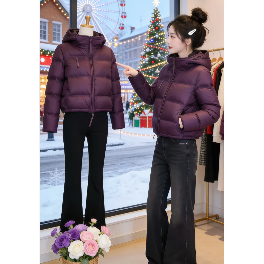 高级感通勤风长袖棉服女2025冬季新款时尚气质小个子韩版纯色外套