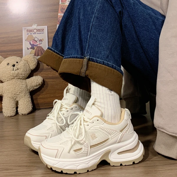 人本老爹鞋女春秋新款原创设计小白鞋子女厚底小众百搭运动跑步鞋