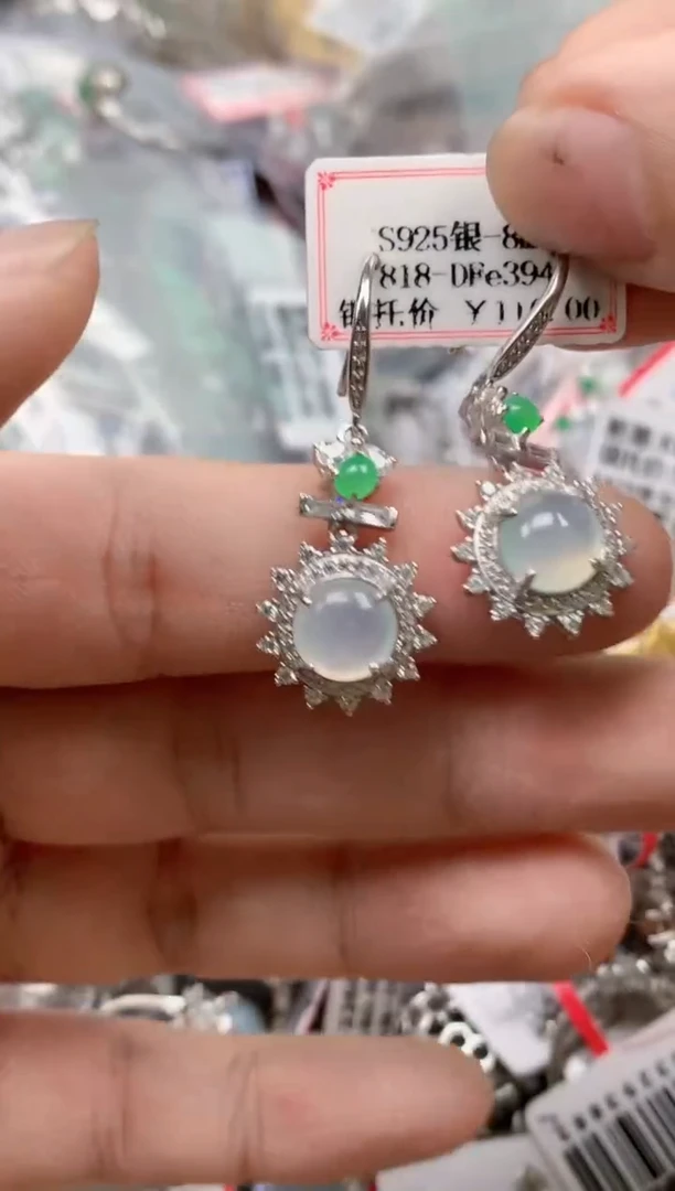 银S925镶嵌戒指翡翠天然A货缅甸翡翠