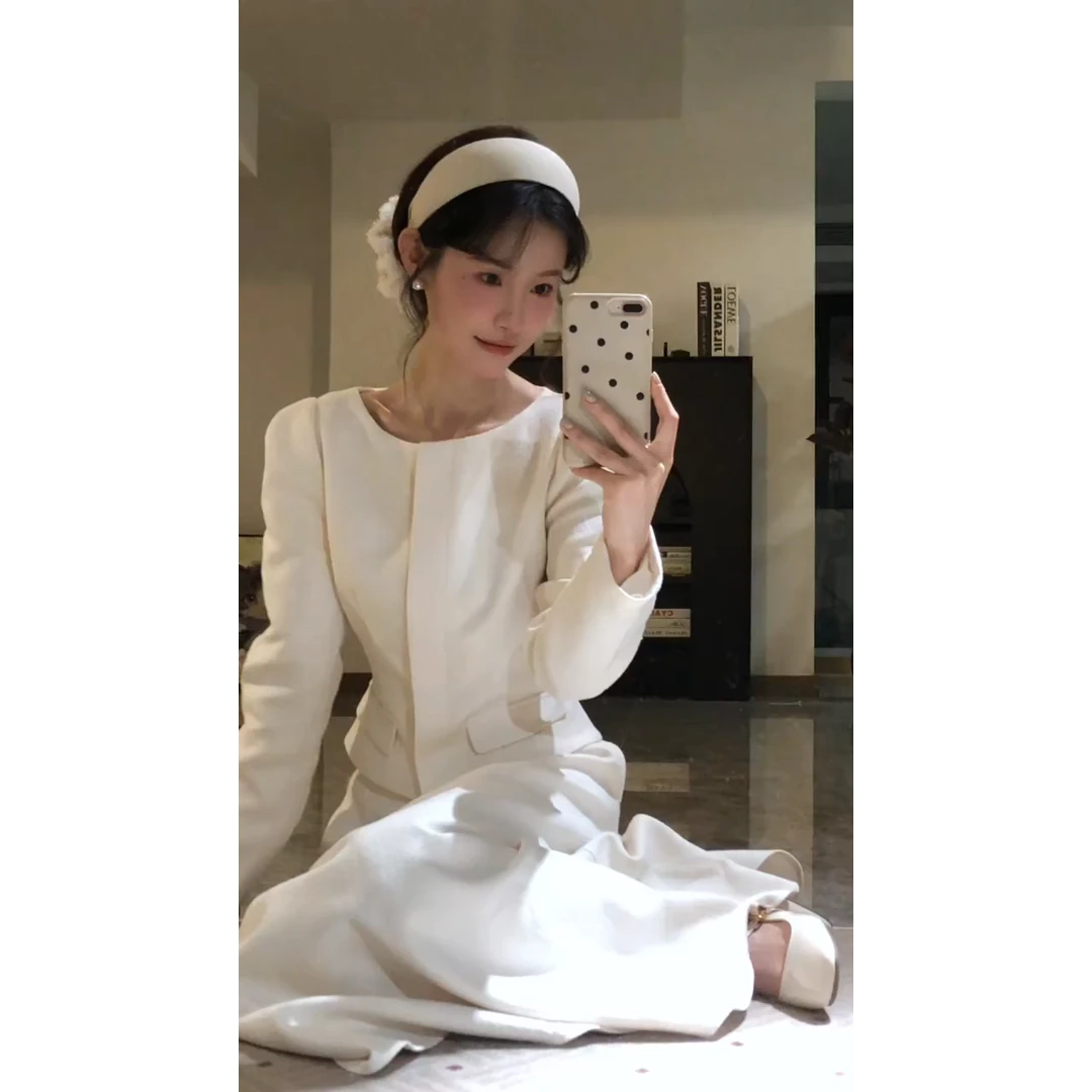 MARIE.COCO法式名媛风高级感穿搭两件套长袖正肩上衣大摆半身裙子