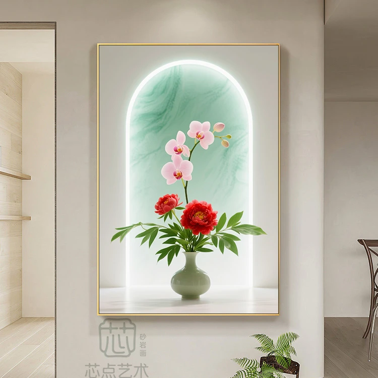 简约牡丹花浮雕肌理画现代客厅沙发背景墙玄关装饰画客厅背景墙画