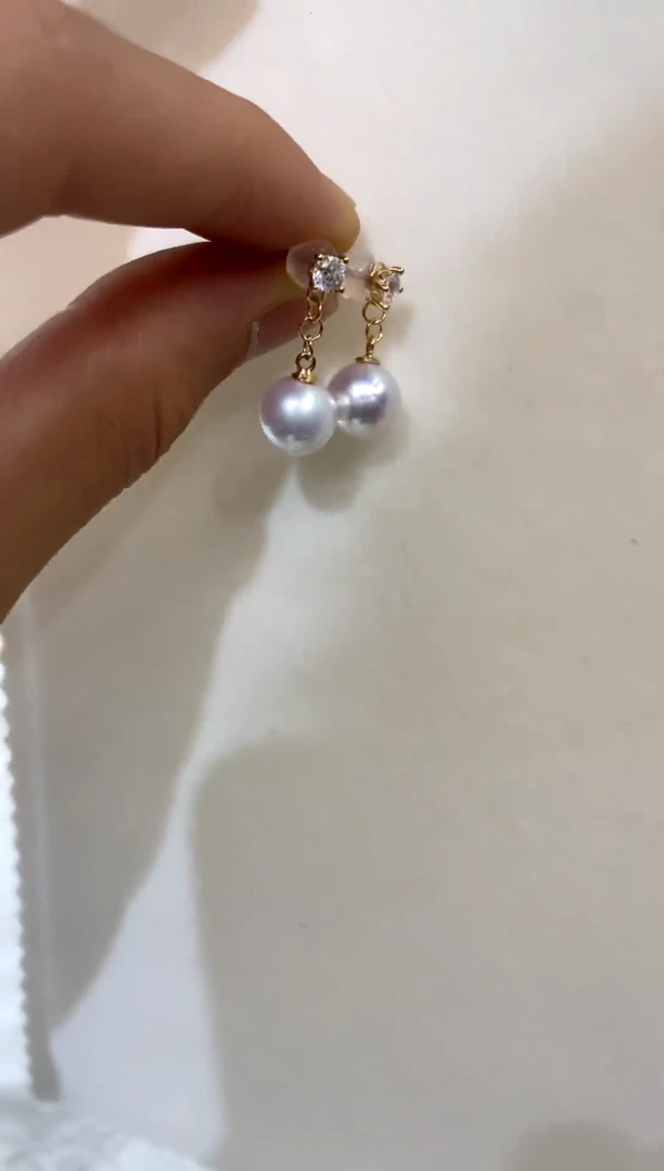 银S925镶嵌耳饰淡水珍珠9-10
