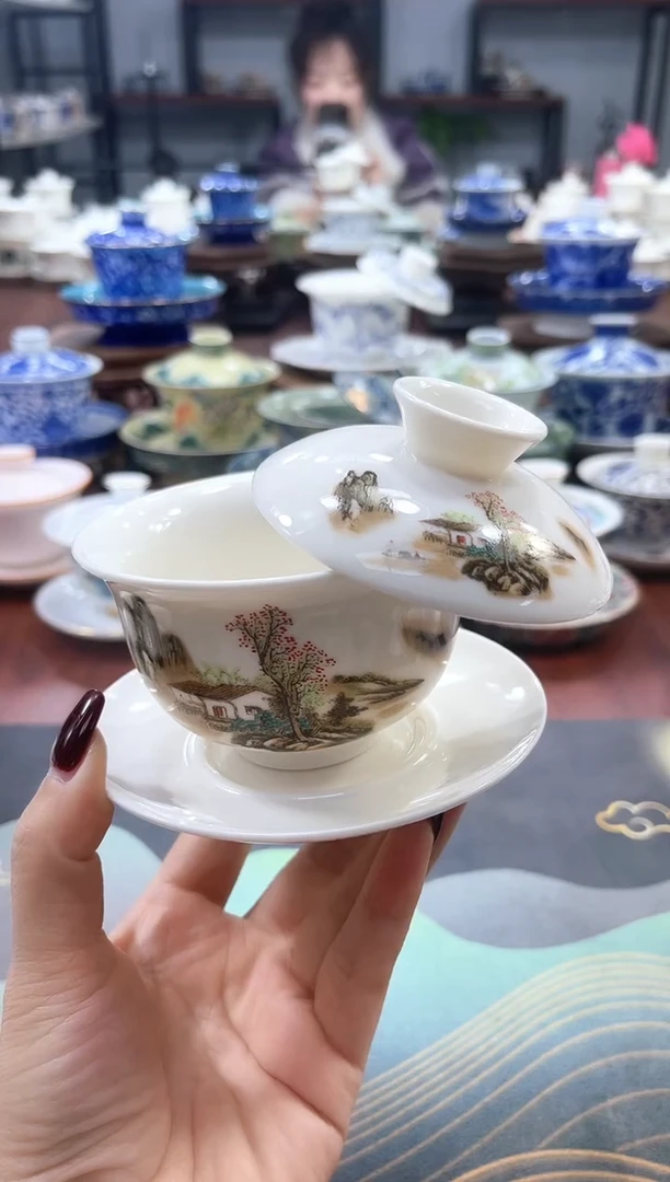 【闪购商品】小号湖光山景元宝盖碗