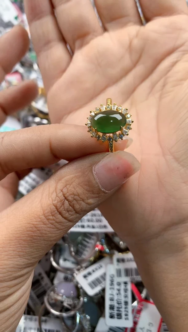银S925镶嵌戒指翡翠777----10