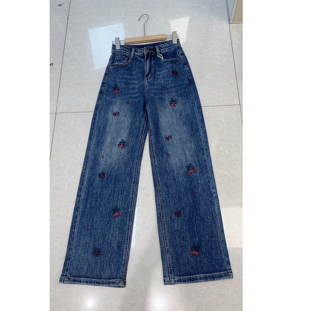 253567新品樱桃刺绣牛仔裤