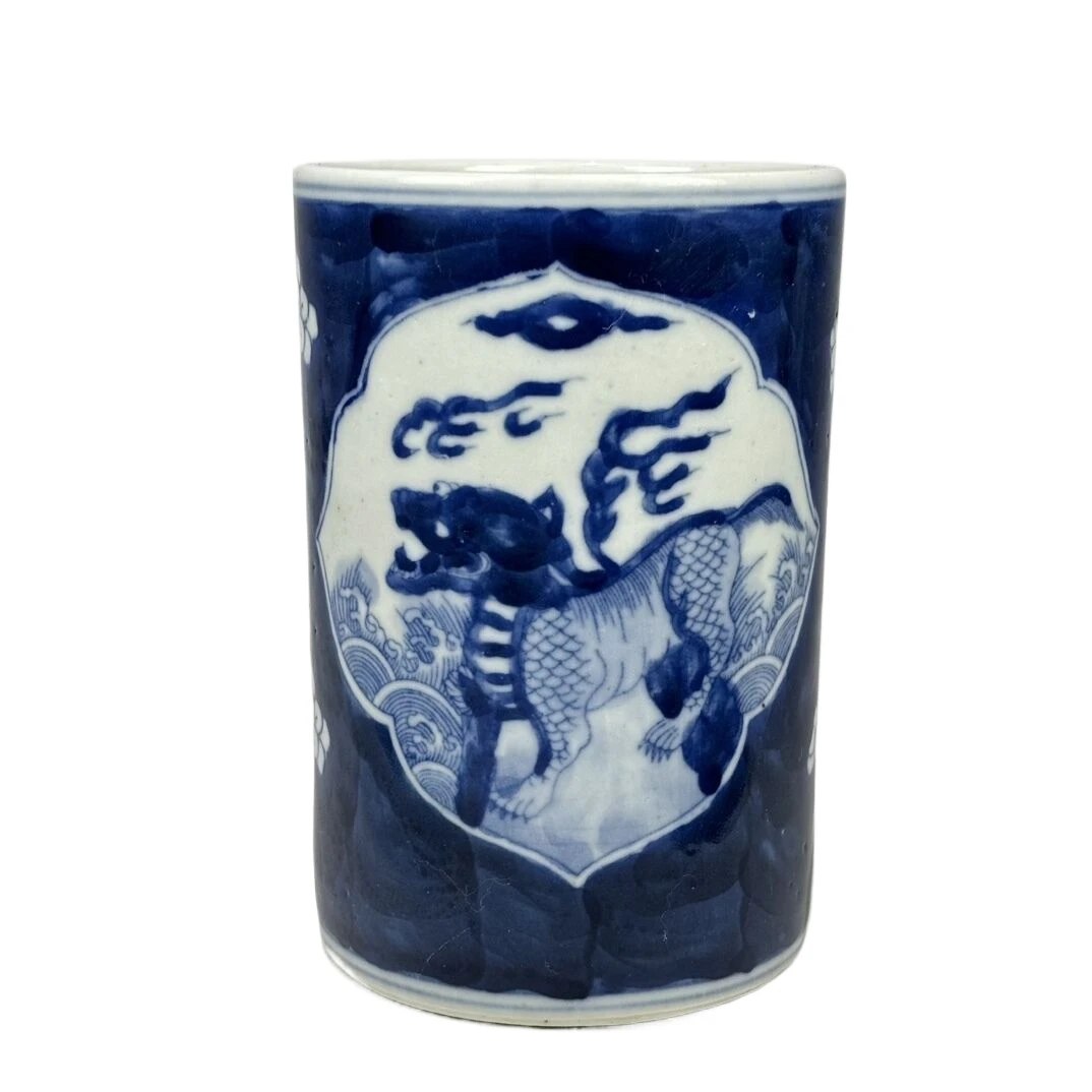 青花开窗瑞兽纹笔筒6757--