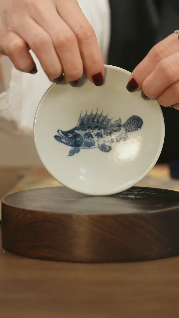 【闪购商品】景德镇手工青花鲑鱼杯垫