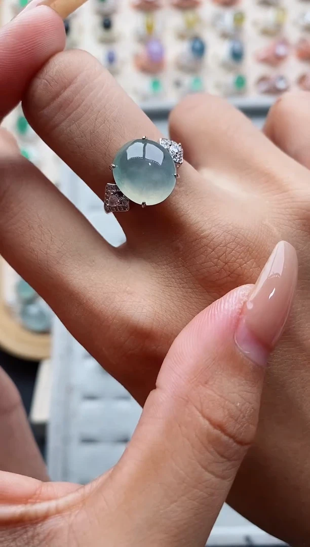 翡翠戒指银S925镶嵌天然缅甸翡翠A货111 5-1