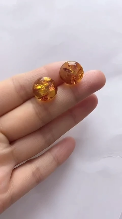 【闪购商品】琥珀裸石银S925镶嵌花珀耳钉