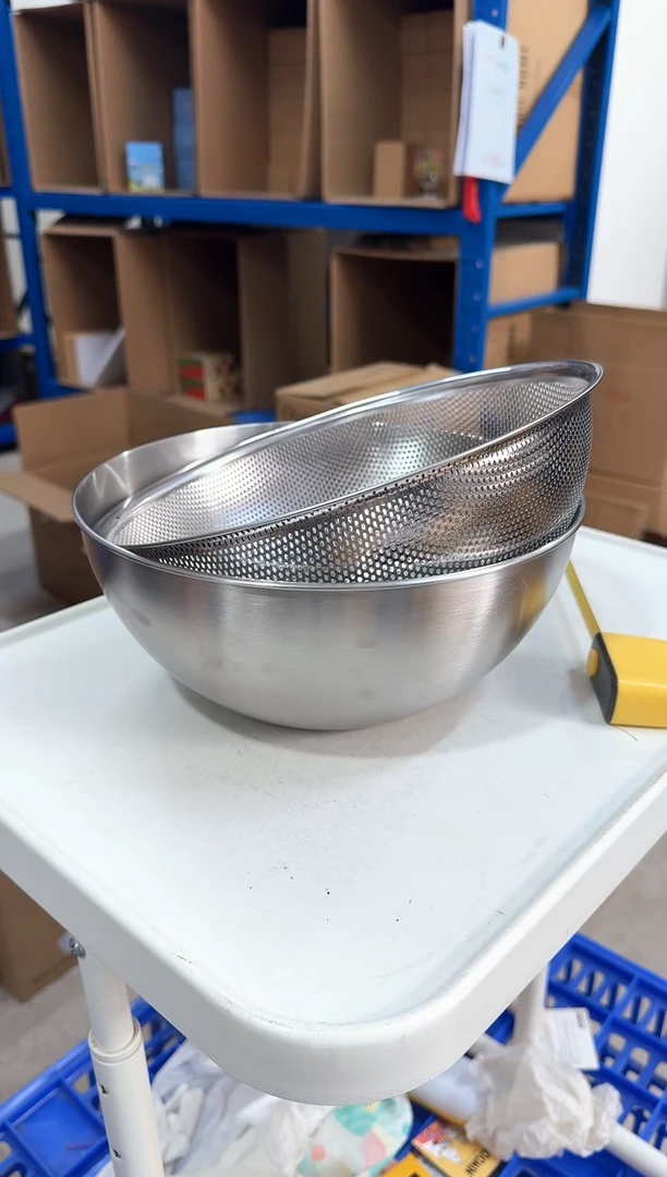 瓷片25cm不锈钢沙拉盆带网