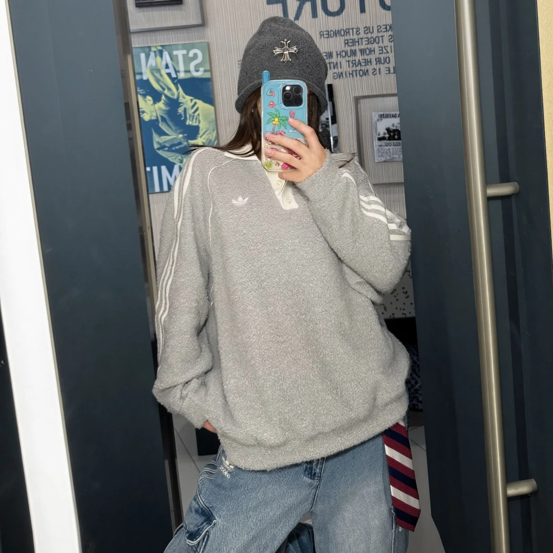 adidas 男女四季通用夹克长T男款翻领针织衫秋冬 KS7790 KS7791 X