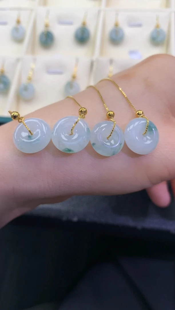 翡翠银S925镶嵌耳饰FC472 翡翠飘花平安扣耳线 多样性发其一