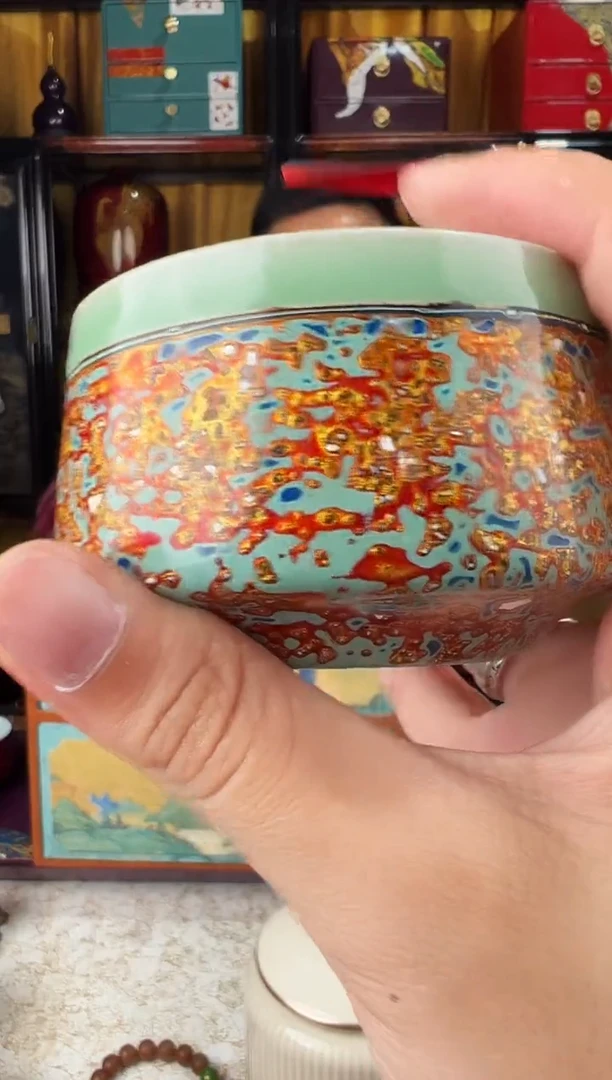 蓝碎金蛋壳镶嵌主人杯-太古大漆