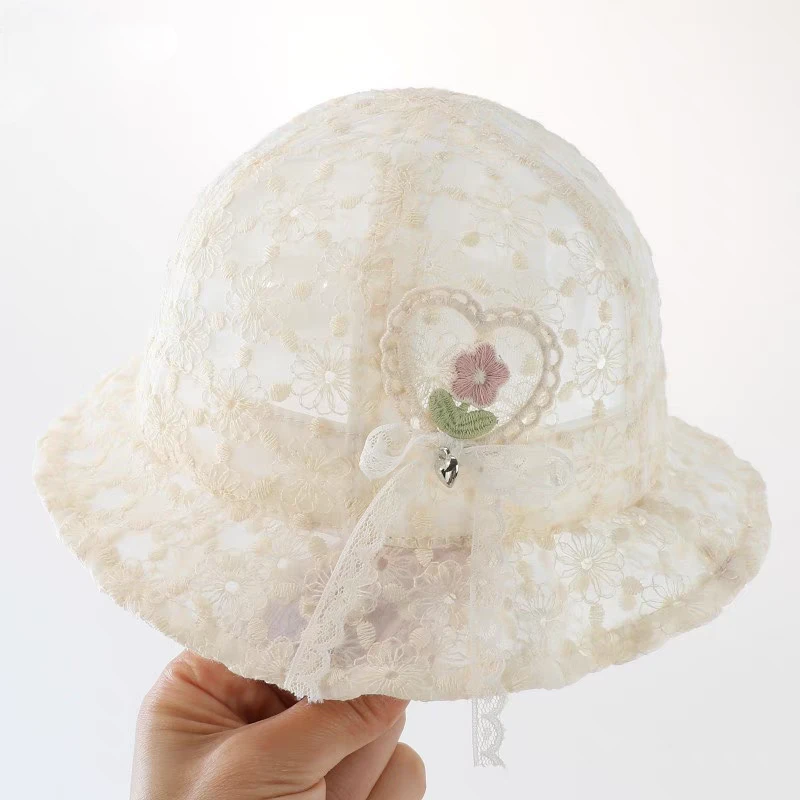 新款婴儿帽子儿童夏季薄款蕾丝女宝宝盆帽婴幼儿公主风网眼渔夫帽