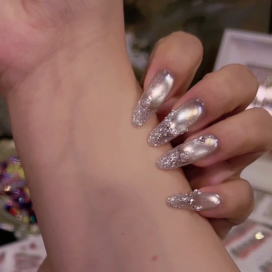 蔻壳儿【云澈】追光玻璃珠猫眼纯欲手工穿戴甲可拆卸手指甲美甲